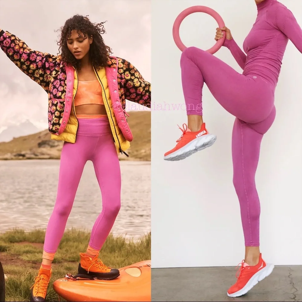 FREE PEOPLE MOVEMENT High Rise 7/8 Good Karma Seamless Leggings in Magenta Disco